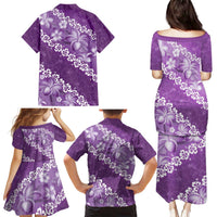 Vintage Purple Polynesia Family Matching Puletasi and Hawaiian Shirt Plumeria With Hibiscus Tropical Vibes LT14 - Polynesian Pride