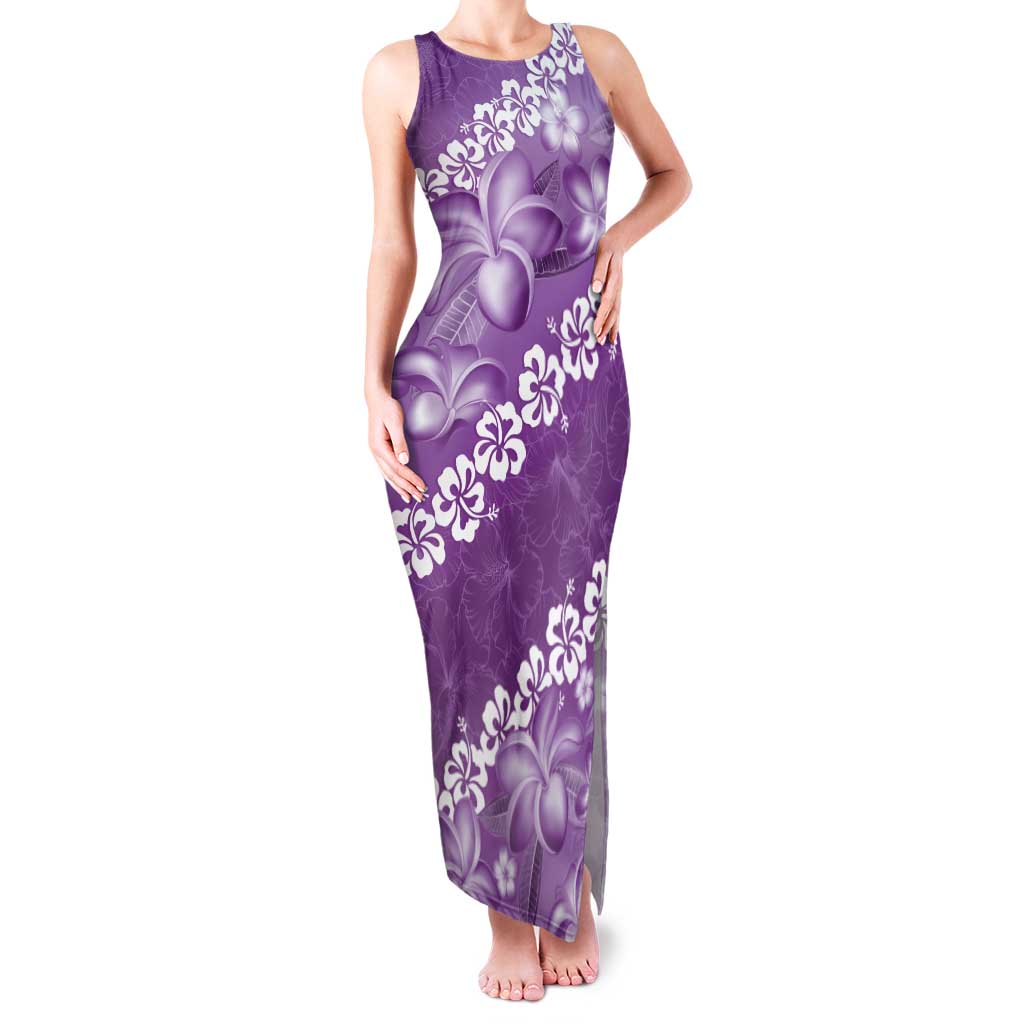 Vintage Purple Polynesia Family Matching Tank Maxi Dress and Hawaiian Shirt Plumeria With Hibiscus Tropical Vibes LT14 Mom's Dress Purple - Polynesian Pride