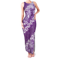 Vintage Purple Polynesia Family Matching Tank Maxi Dress and Hawaiian Shirt Plumeria With Hibiscus Tropical Vibes LT14 Mom's Dress Purple - Polynesian Pride