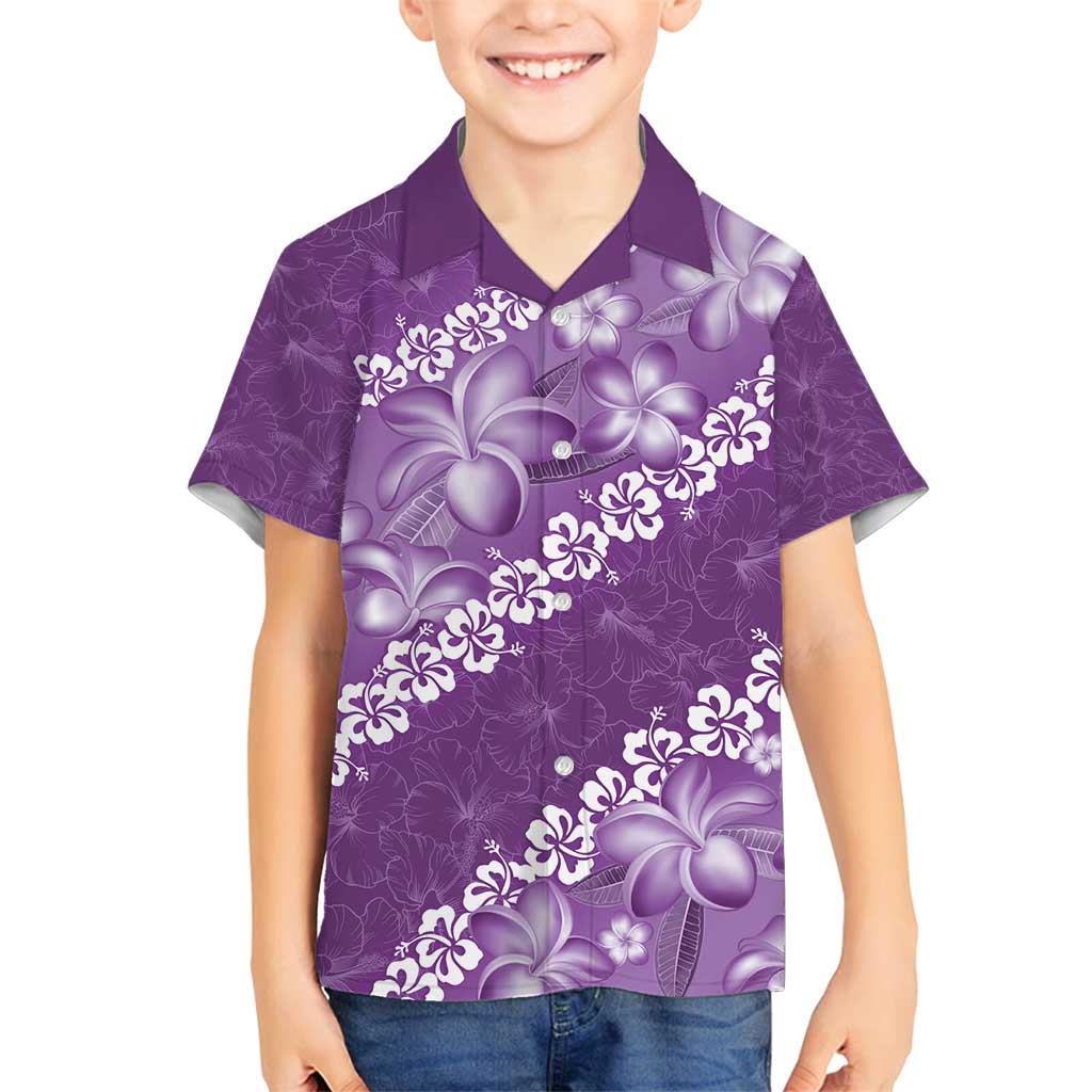 Vintage Purple Polynesia Family Matching Tank Maxi Dress and Hawaiian Shirt Plumeria With Hibiscus Tropical Vibes LT14 Son's Shirt Purple - Polynesian Pride