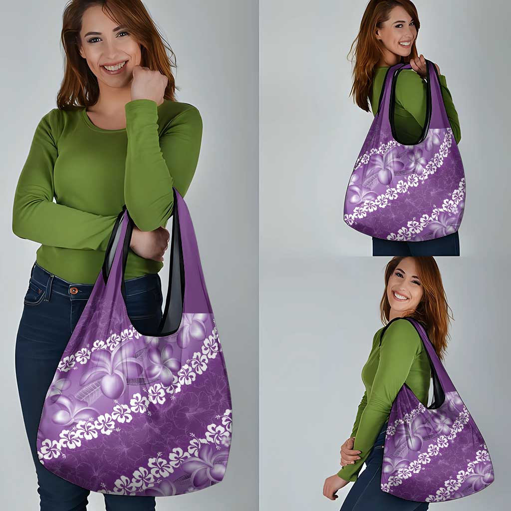 Vintage Purple Polynesia Grocery Bag Plumeria With Hibiscus Tropical Vibes
