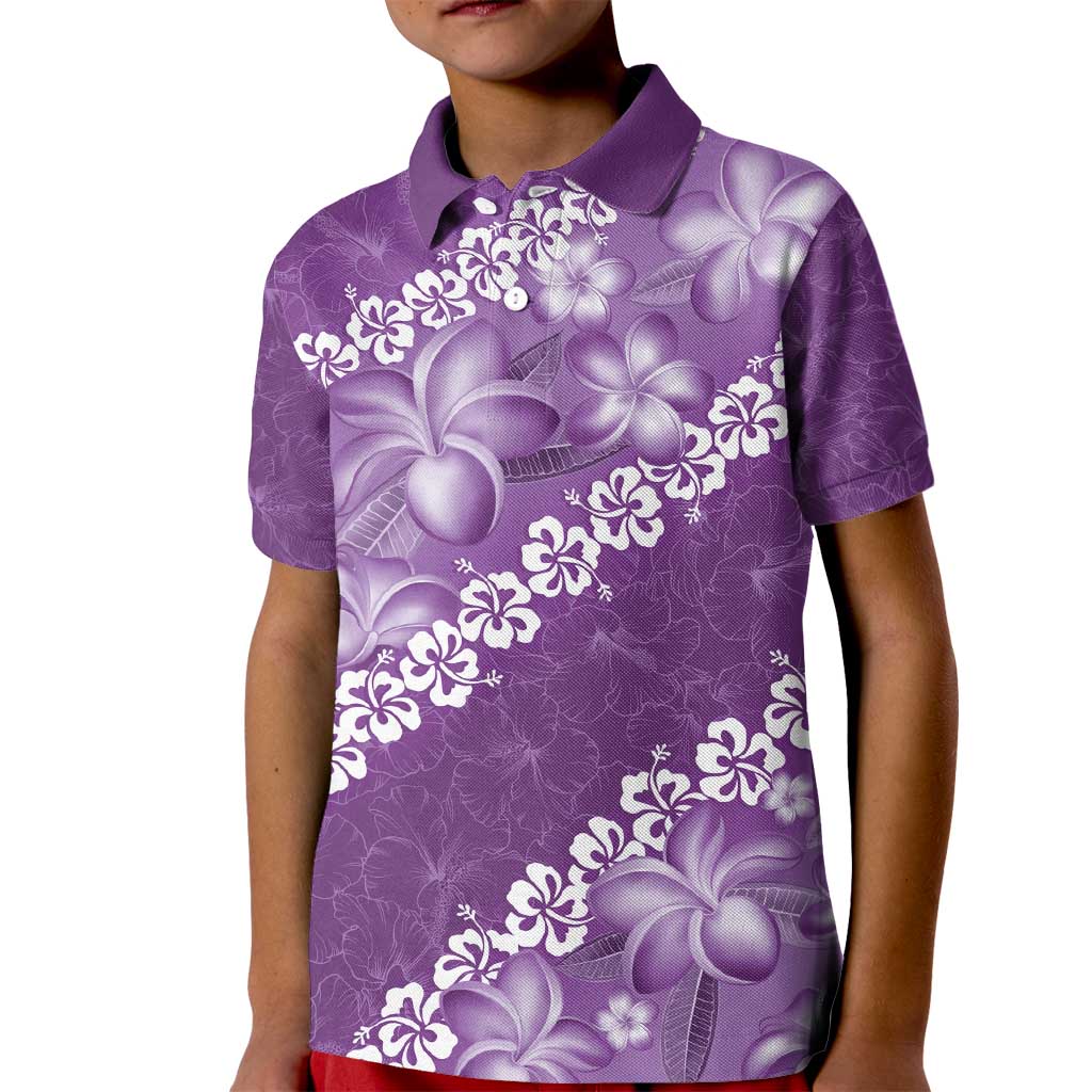 Vintage Purple Polynesia Kid Polo Shirt Plumeria With Hibiscus Tropical Vibes