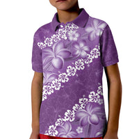 Vintage Purple Polynesia Kid Polo Shirt Plumeria With Hibiscus Tropical Vibes