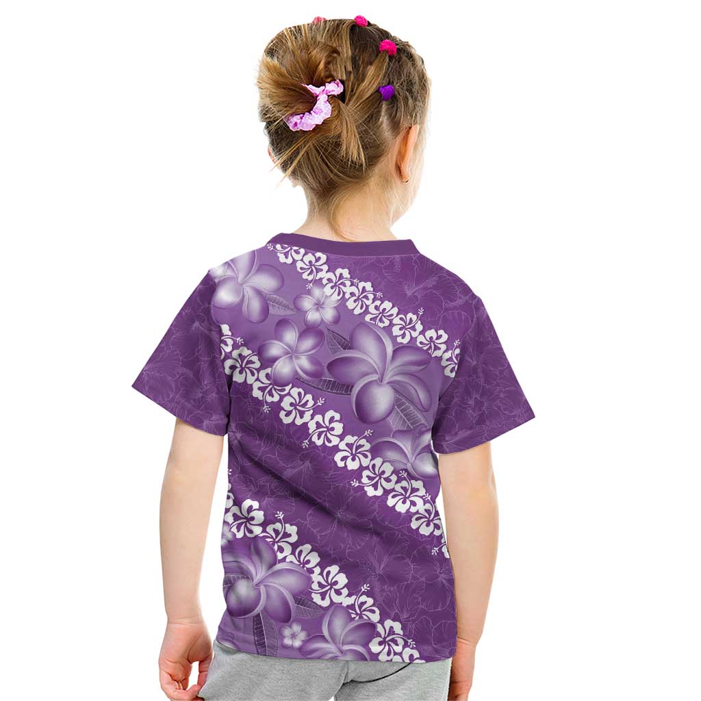 Vintage Purple Polynesia Kid T Shirt Plumeria With Hibiscus Tropical Vibes