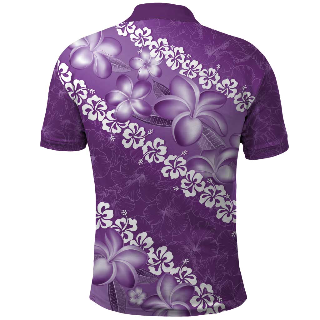 Vintage Purple Polynesia Polo Shirt Plumeria With Hibiscus Tropical Vibes
