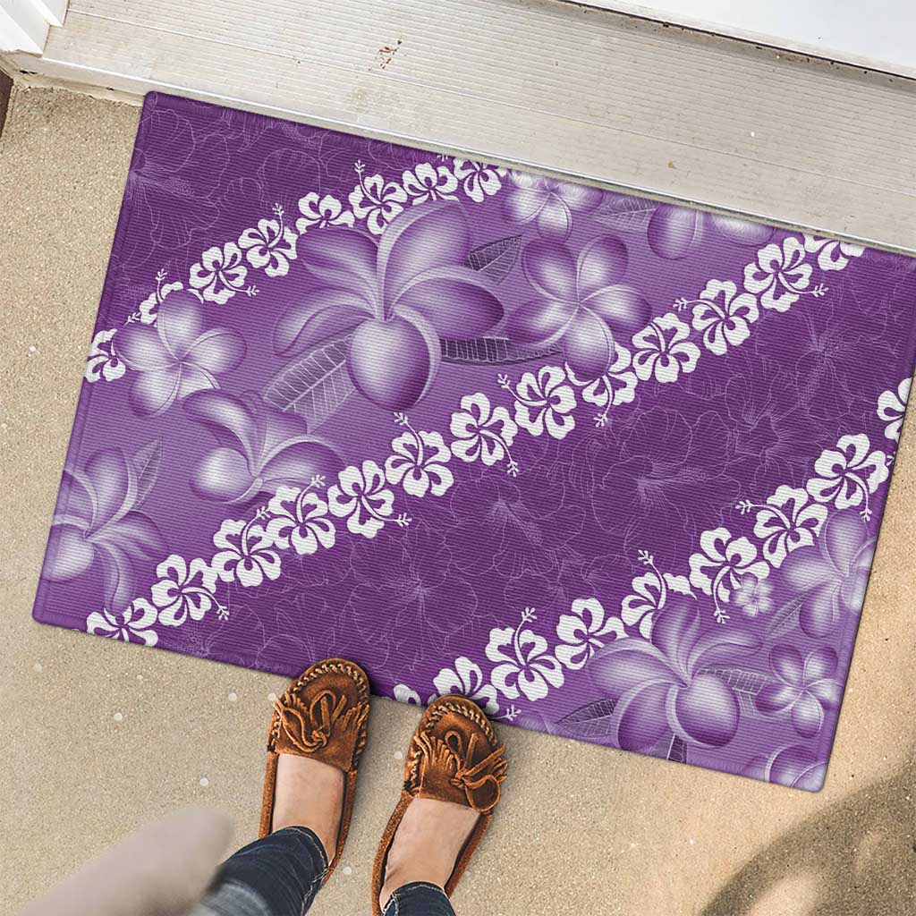 Vintage Purple Polynesia Rubber Doormat Plumeria With Hibiscus Tropical Vibes