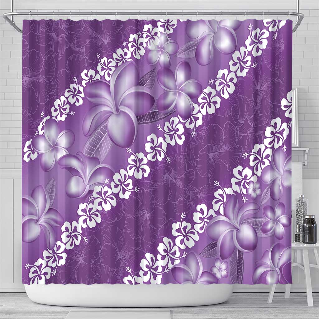 Vintage Purple Polynesia Shower Curtain Plumeria With Hibiscus Tropical Vibes LT14 - Polynesian Pride
