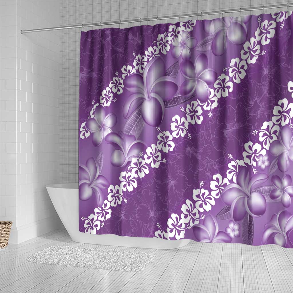 Vintage Purple Polynesia Shower Curtain Plumeria With Hibiscus Tropical Vibes LT14 - Polynesian Pride