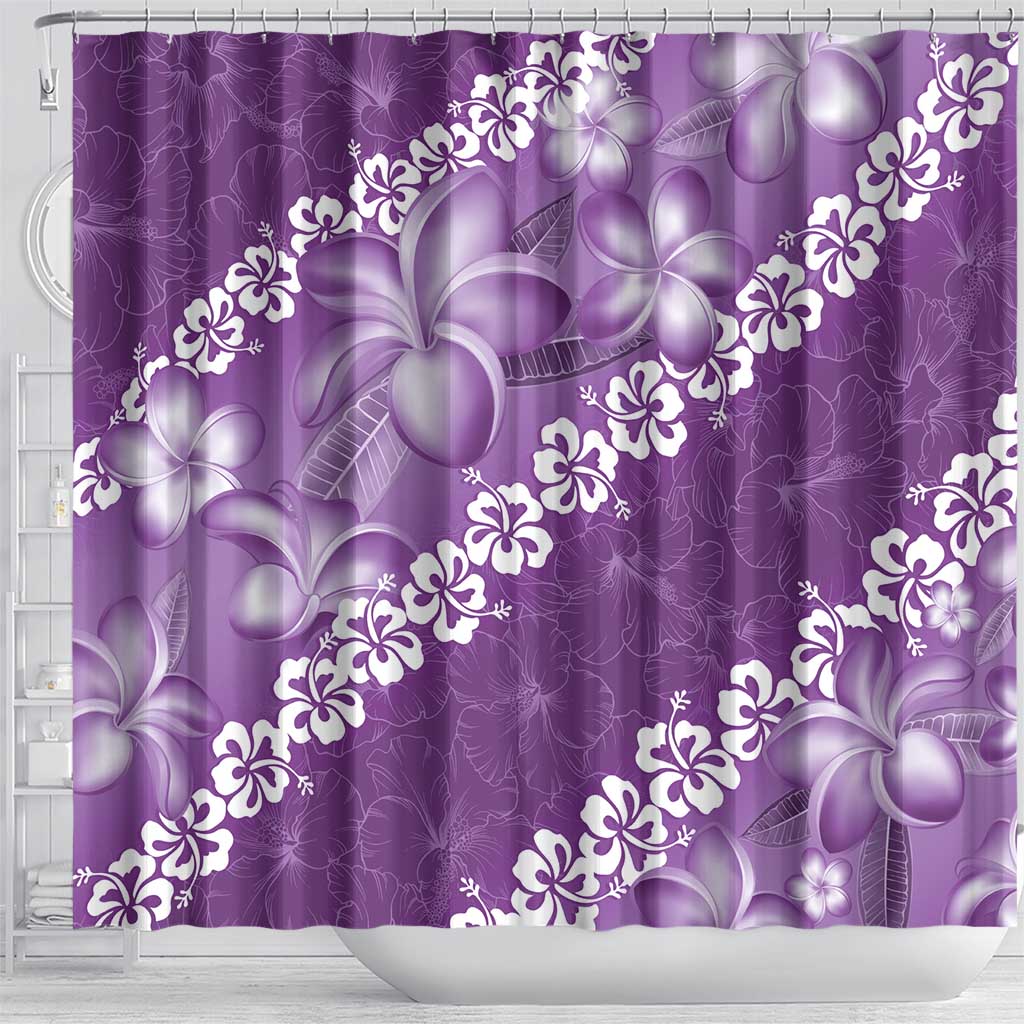 Vintage Purple Polynesia Shower Curtain Plumeria With Hibiscus Tropical Vibes LT14 - Polynesian Pride