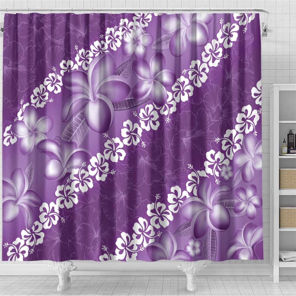 Vintage Purple Polynesia Shower Curtain Plumeria With Hibiscus Tropical Vibes LT14 - Polynesian Pride