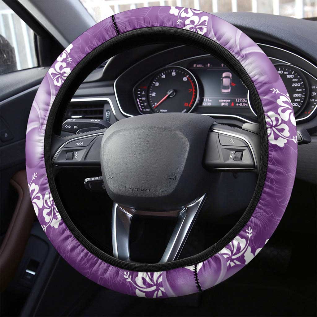 Vintage Purple Polynesia Steering Wheel Cover Plumeria With Hibiscus Tropical Vibes LT14 - Polynesian Pride
