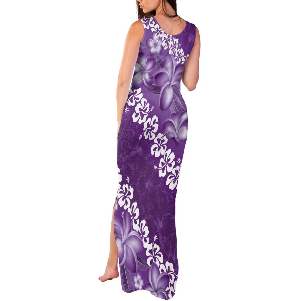 Vintage Purple Polynesia Tank Maxi Dress Plumeria With Hibiscus Tropical Vibes
