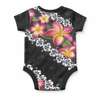 Black Polynesia Baby Onesie Plumeria With Hibiscus Pattern Tropical Vibes LT14 - Polynesian Pride