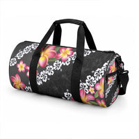 Black Polynesia Duffle Bag Plumeria With Hibiscus Pattern Tropical Vibes LT14 - Polynesian Pride
