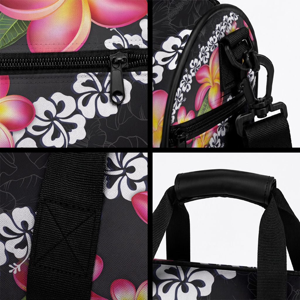Black Polynesia Duffle Bag Plumeria With Hibiscus Pattern Tropical Vibes LT14 - Polynesian Pride
