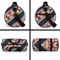 Black Polynesia Duffle Bag Plumeria With Hibiscus Pattern Tropical Vibes LT14 - Polynesian Pride