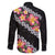 Black Polynesia Family Matching Off The Shoulder Long Sleeve Dress and Hawaiian Shirt Plumeria With Hibiscus Pattern Tropical Vibes