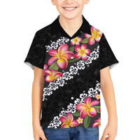 Black Polynesia Family Matching Off Shoulder Short Dress and Hawaiian Shirt Plumeria With Hibiscus Pattern Tropical Vibes