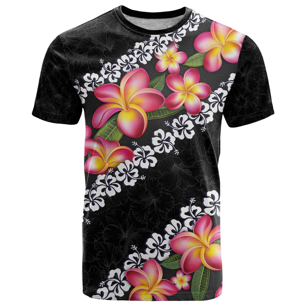 Black Polynesia T Shirt Plumeria With Hibiscus Pattern Tropical Vibes