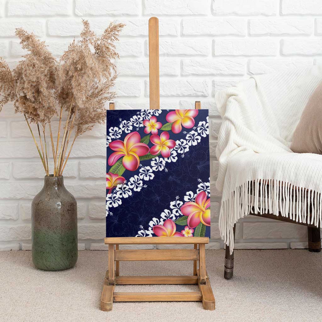 Blue Polynesia Canvas Wall Art Plumeria With Hibiscus Pattern Tropical Vibes