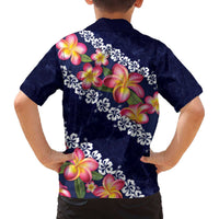 Blue Polynesia Family Matching Off Shoulder Short Dress and Hawaiian Shirt Plumeria With Hibiscus Pattern Tropical Vibes