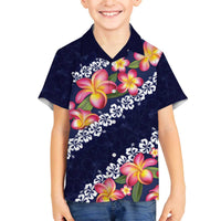 Blue Polynesia Family Matching Off Shoulder Short Dress and Hawaiian Shirt Plumeria With Hibiscus Pattern Tropical Vibes