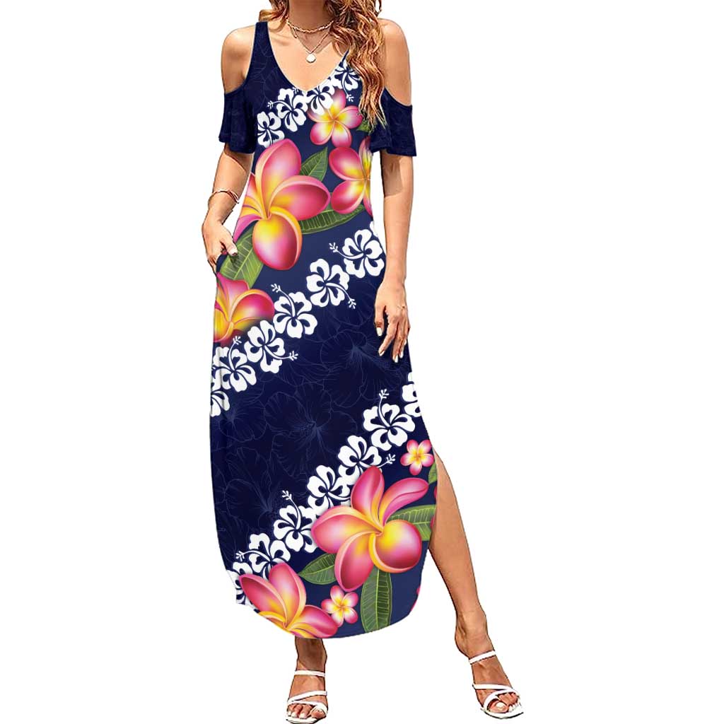 Blue Polynesia Family Matching Summer Maxi Dress and Hawaiian Shirt Plumeria With Hibiscus Pattern Tropical Vibes