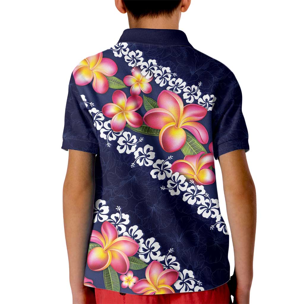 Blue Polynesia Kid Polo Shirt Plumeria With Hibiscus Pattern Tropical Vibes