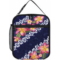 Blue Polynesia Lunch Bag Plumeria With Hibiscus Pattern Tropical Vibes LT14 10.2 × 8.3 × 4.3 inch Blue - Polynesian Pride