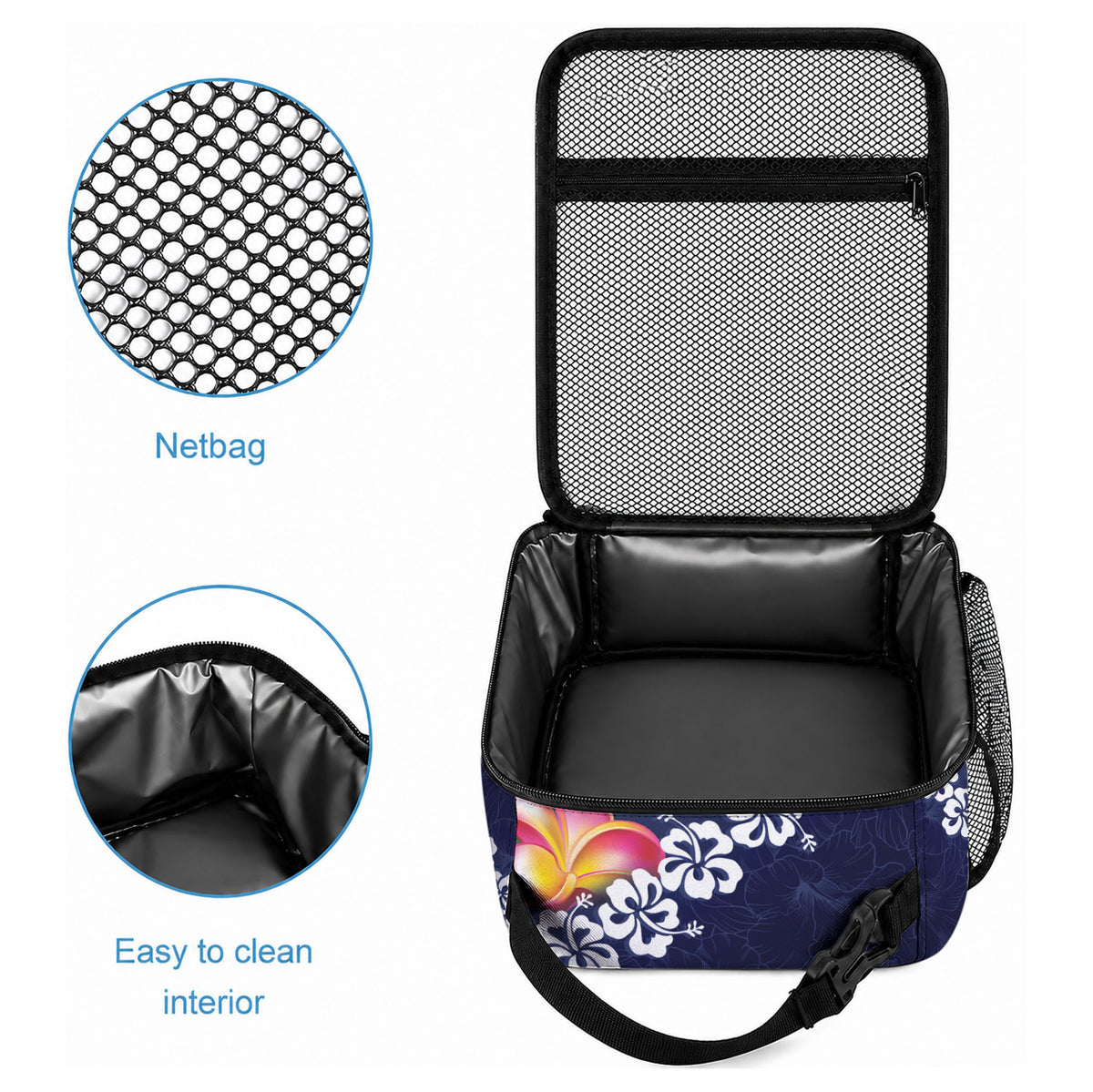 Blue Polynesia Lunch Bag Plumeria With Hibiscus Pattern Tropical Vibes LT14 - Polynesian Pride