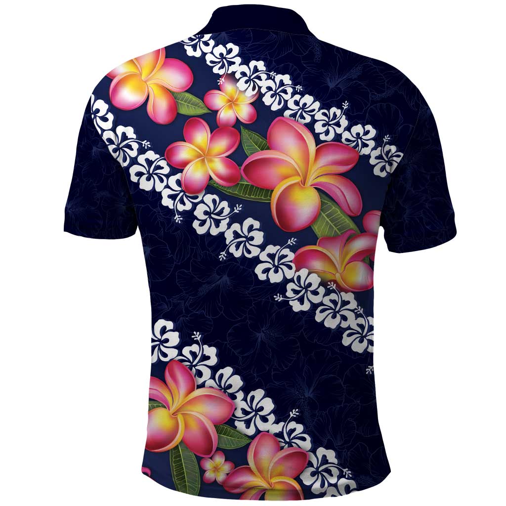Blue Polynesia Polo Shirt Plumeria With Hibiscus Pattern Tropical Vibes