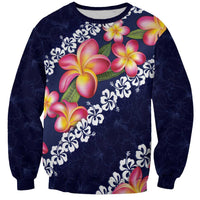 Blue Polynesia Sweatshirt Plumeria With Hibiscus Pattern Tropical Vibes