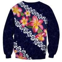 Blue Polynesia Sweatshirt Plumeria With Hibiscus Pattern Tropical Vibes