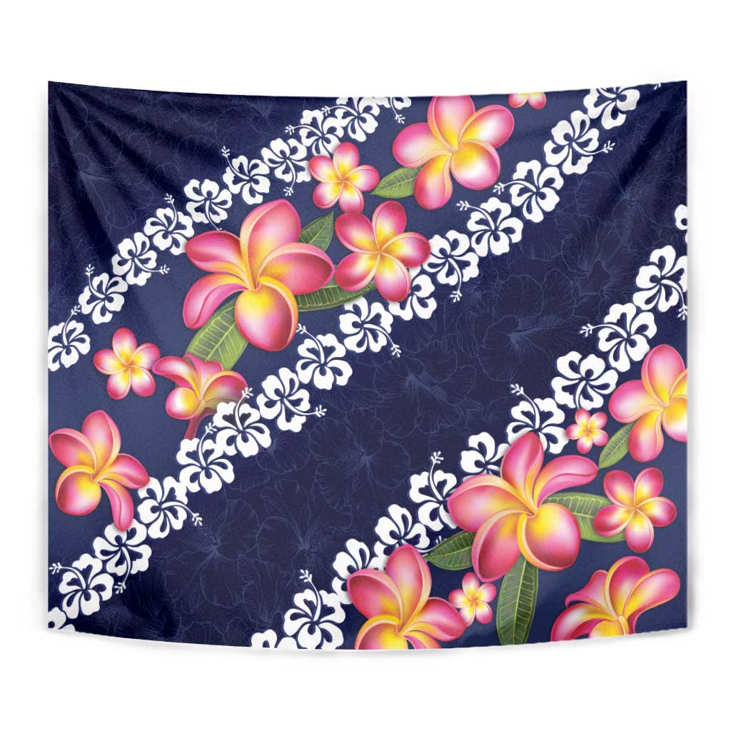 Blue Polynesia Tapestry Plumeria With Hibiscus Pattern Tropical Vibes