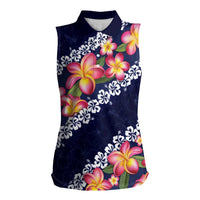 Blue Polynesia Women Sleeveless Polo Shirt Plumeria With Hibiscus Pattern Tropical Vibes