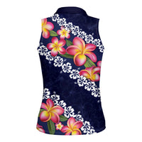 Blue Polynesia Women Sleeveless Polo Shirt Plumeria With Hibiscus Pattern Tropical Vibes