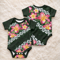 Green Polynesia Baby Onesie Plumeria With Hibiscus Pattern Tropical Vibes LT14 - Polynesian Pride