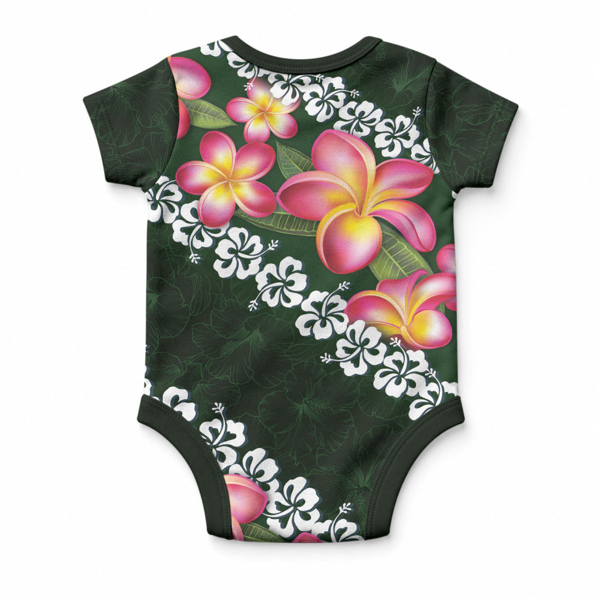 Green Polynesia Baby Onesie Plumeria With Hibiscus Pattern Tropical Vibes LT14 - Polynesian Pride