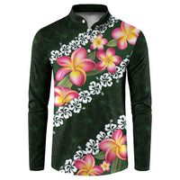 Green Polynesia Button Sweatshirt Plumeria With Hibiscus Pattern Tropical Vibes