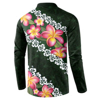 Green Polynesia Button Sweatshirt Plumeria With Hibiscus Pattern Tropical Vibes