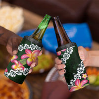 Green Polynesia 4 in 1 Can Cooler Tumbler Plumeria With Hibiscus Pattern Tropical Vibes
