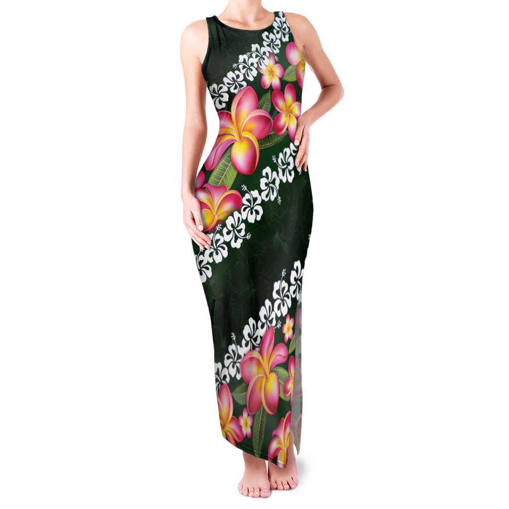 Green Polynesia Family Matching Tank Maxi Dress and Hawaiian Shirt Plumeria With Hibiscus Pattern Tropical Vibes
