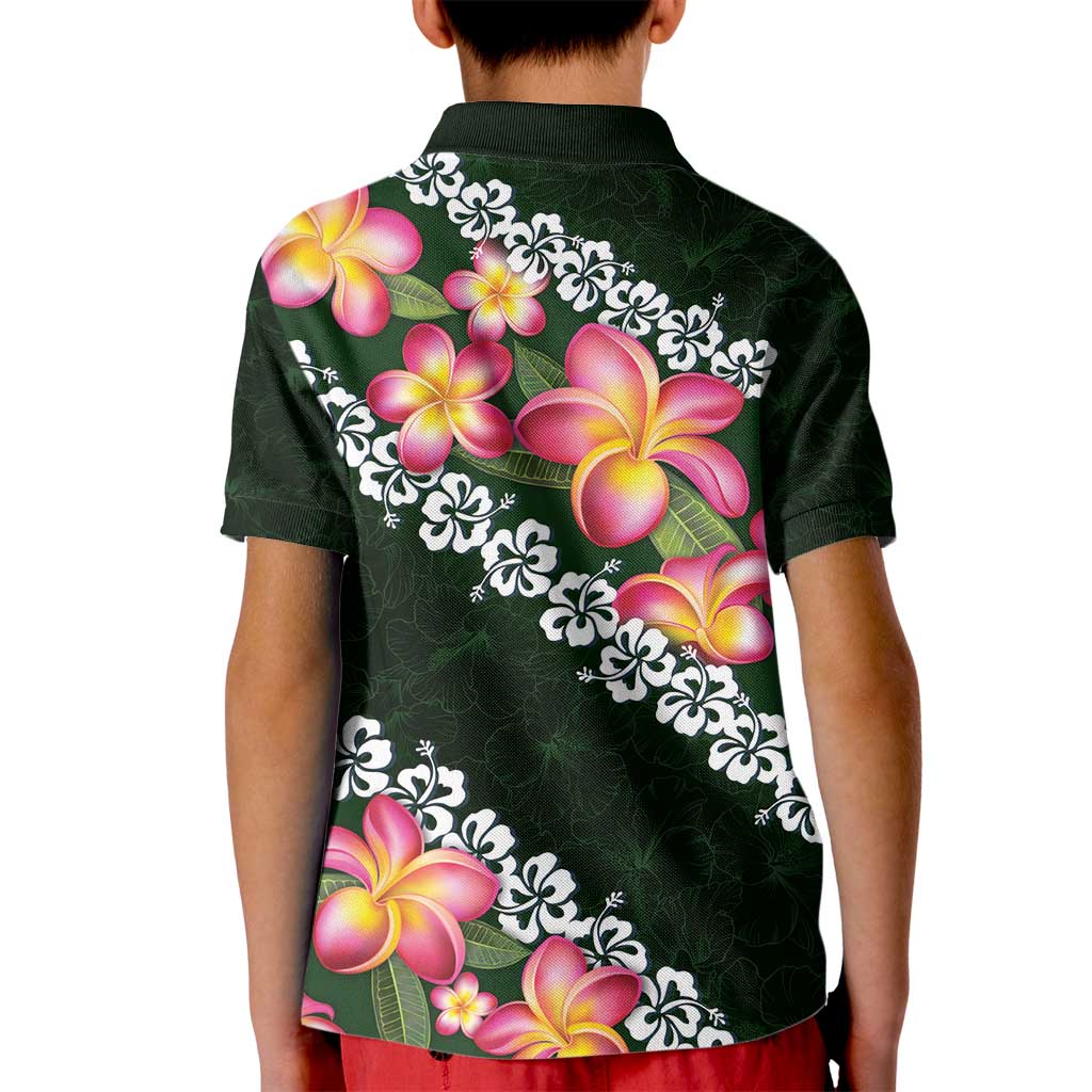 Green Polynesia Kid Polo Shirt Plumeria With Hibiscus Pattern Tropical Vibes