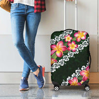 Green Polynesia Luggage Cover Plumeria With Hibiscus Pattern Tropical Vibes LT14 - Polynesian Pride