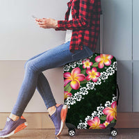 Green Polynesia Luggage Cover Plumeria With Hibiscus Pattern Tropical Vibes LT14 - Polynesian Pride