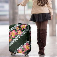 Green Polynesia Luggage Cover Plumeria With Hibiscus Pattern Tropical Vibes LT14 - Polynesian Pride