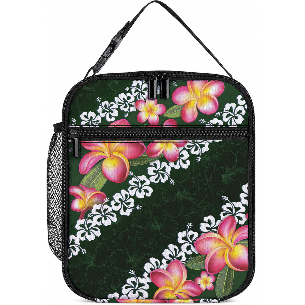 Green Polynesia Lunch Bag Plumeria With Hibiscus Pattern Tropical Vibes LT14 10.2 × 8.3 × 4.3 inch Green - Polynesian Pride