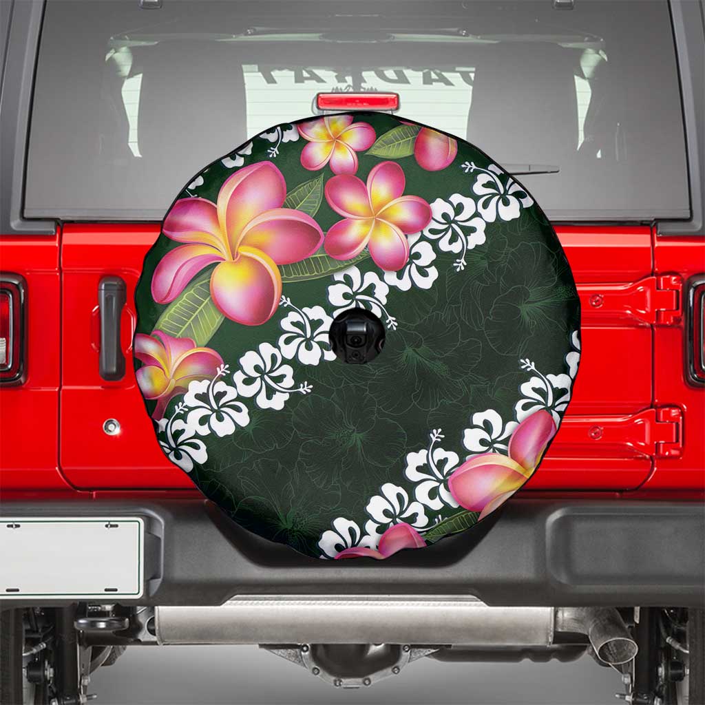 Green Polynesia Spare Tire Cover Plumeria With Hibiscus Pattern Tropical Vibes LT14 - Polynesian Pride
