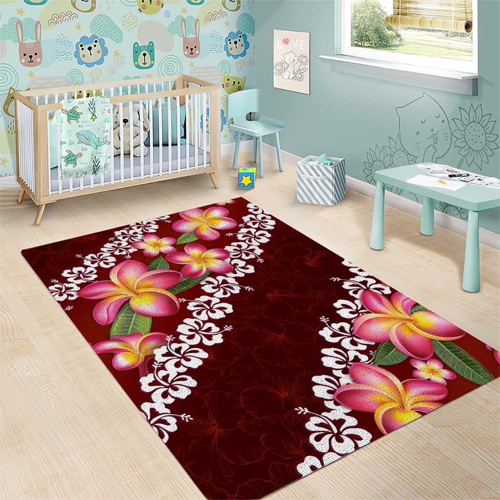 Oxblood Polynesia Area Rug Plumeria With Hibiscus Pattern Tropical Vibes