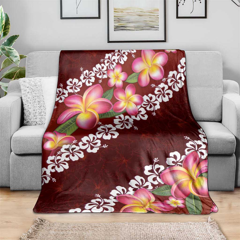 Oxblood Polynesia Blanket Plumeria With Hibiscus Pattern Tropical Vibes